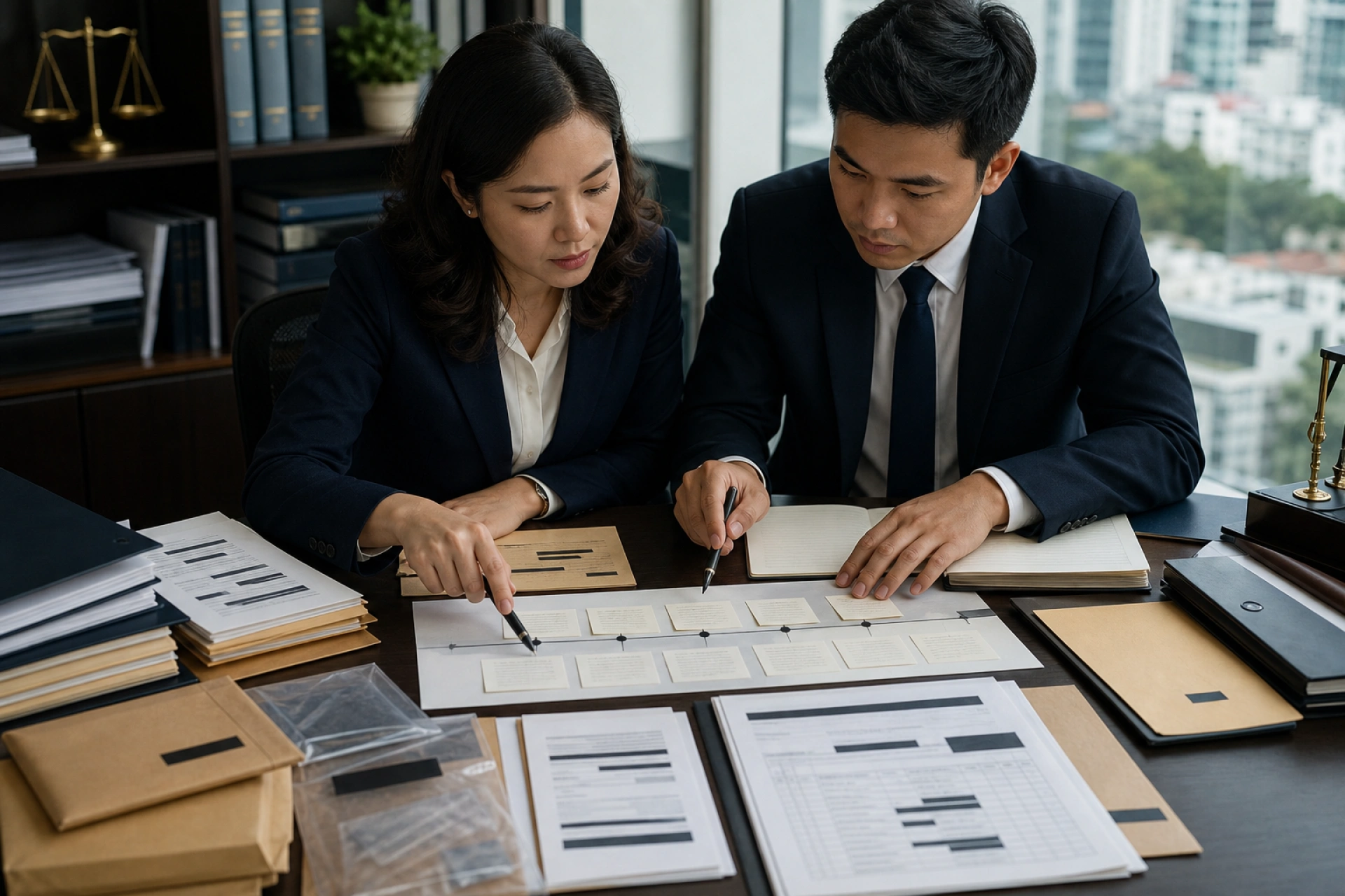 Luật sư hệ thống hóa dòng thời gian và tài liệu bào chữa tại TP.HCM