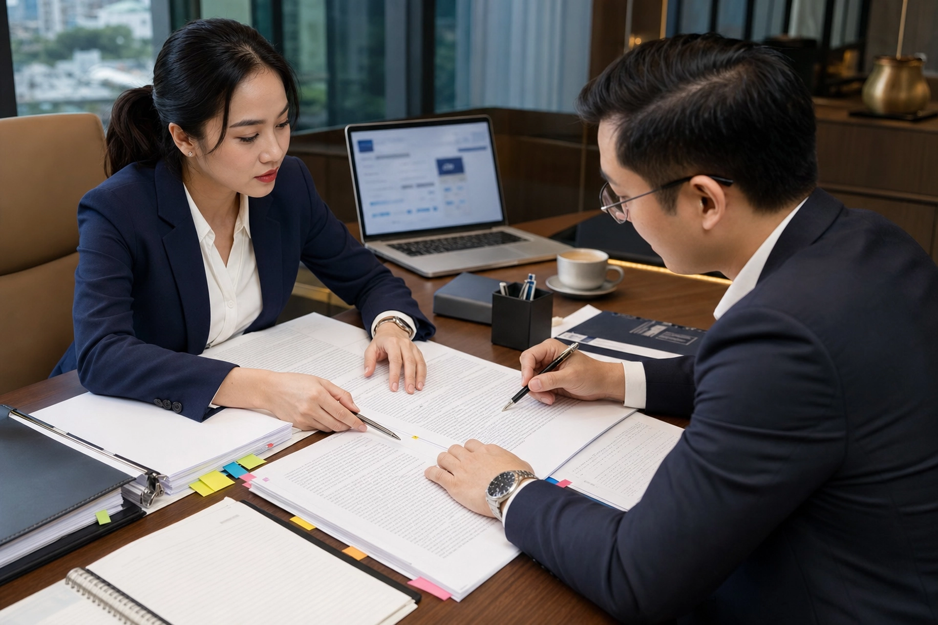 Luật sư hợp đồng Quận 1 cùng khách hàng rà soát điều khoản giao dịch